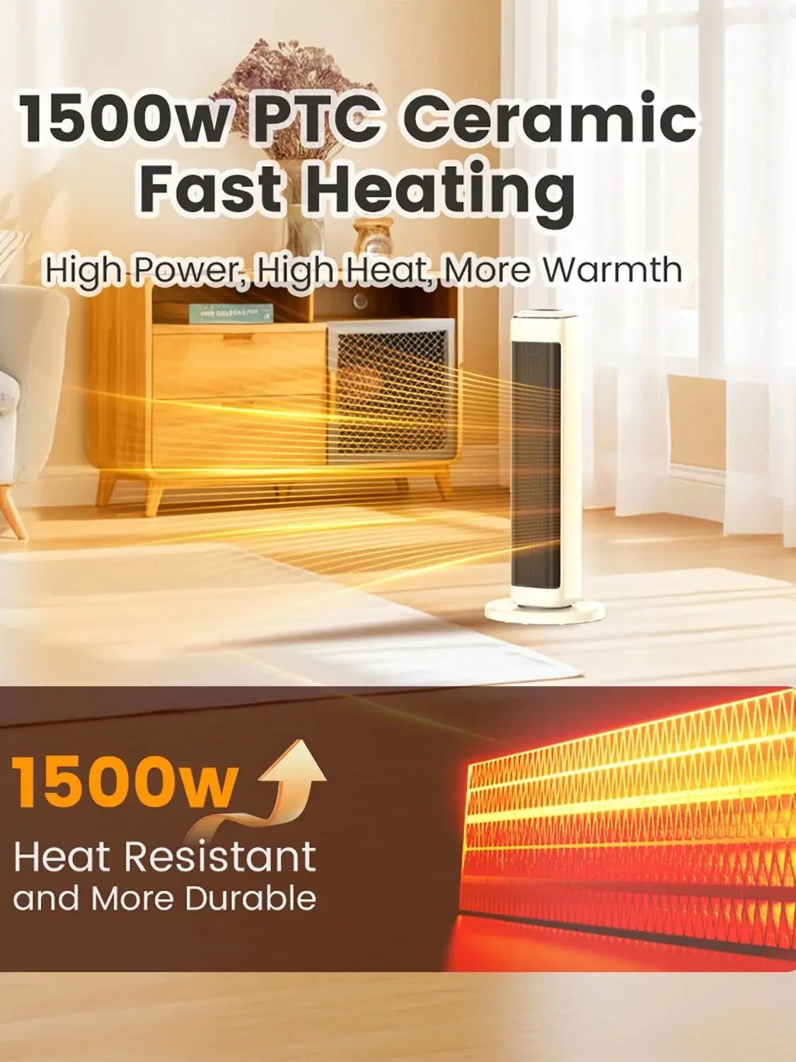 AIRMATE 25" Ceramic Tower Space Heater | Thermostat | Large Room | Indoor