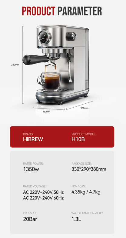 HiBREW H10B Fully Automatic Coffee Machine | Bean-to-Cup | Built-in Grinder | EU 220V