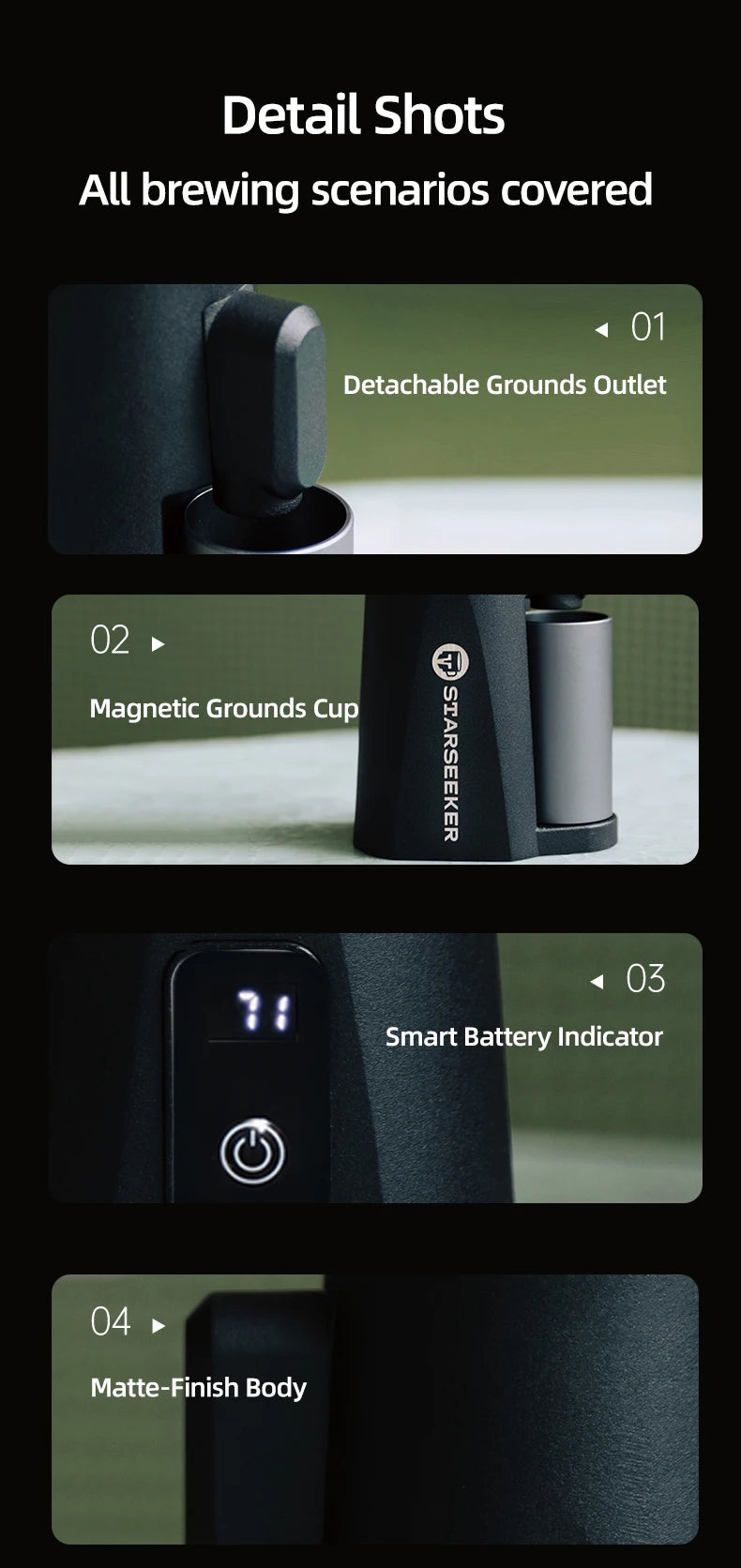 STARSEEKER EDGE Mini Portable Coffee Grinder – 38mm Cone Burr, Type-C