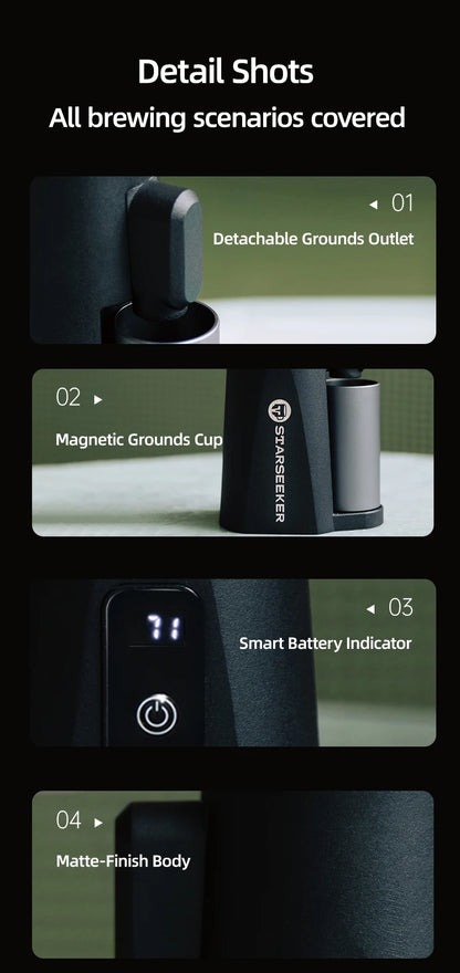 STARSEEKER EDGE Mini Portable Coffee Grinder – 38mm Cone Burr, Type-C