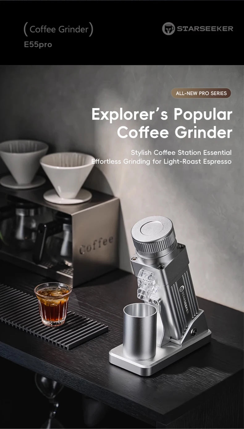 STARSEEKER E55Pro Electric Coffee Grinder | 55mm Conical Burr | Stepless Grind | Cold Brew | EU Plug