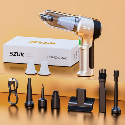 SZUK portable car vacuum cleaner by R.E.D. Shopping, 100W handheld device with 3-in-1 wireless design and powerful 15KPa suction.
