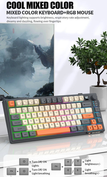 YQT K92 Wireless Keyboard & Mouse Set – 80% Layout, Bluetooth 2.4G, Multi-Language, Backlit, 2000mAh