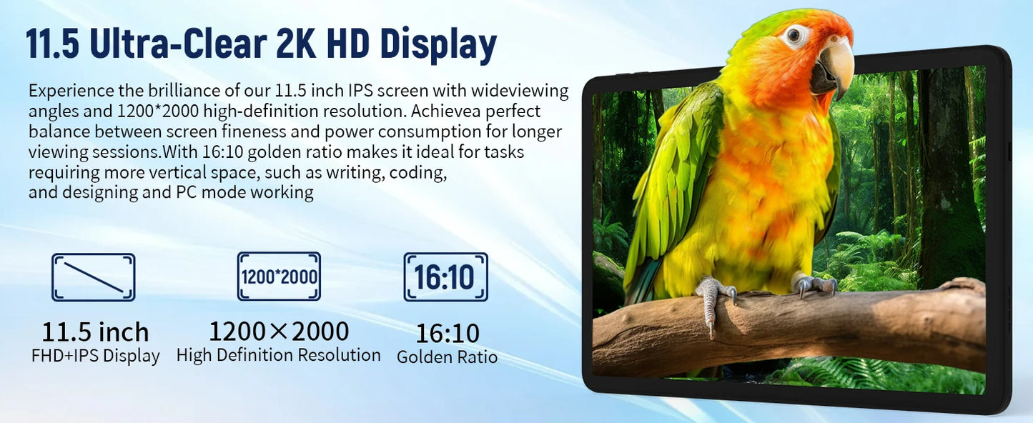URAO G9L 11.5" Android 15 Tablet | 30GB RAM | 128GB+1TB | 2K IPS | 8400mAh | WiFi 6 | Widevine L1