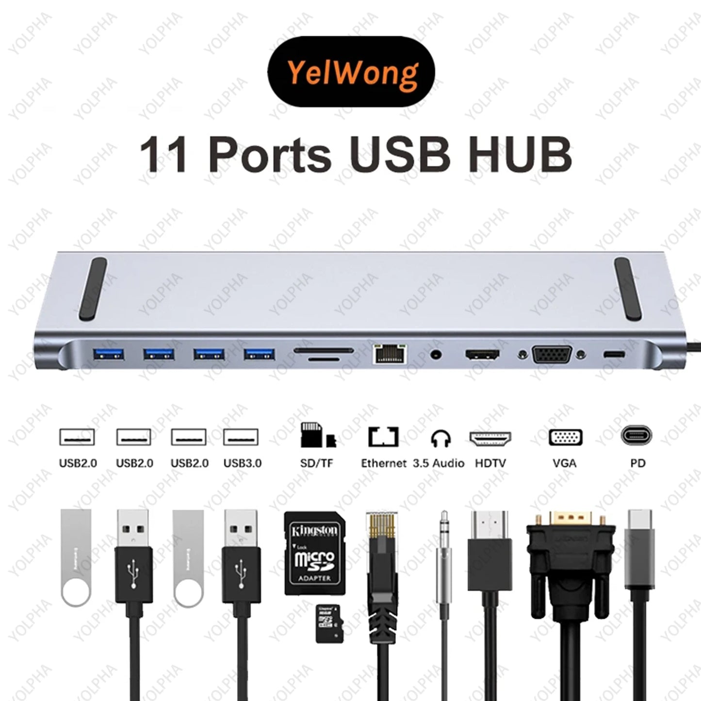 12-in-1 USB-C Hub Docking Station – Dual HDMI, 100W PD, SD/TF, VGA, OTG for MacBook & Laptop