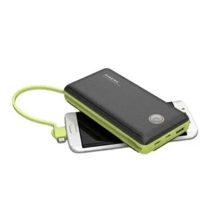 R.E.D. Shopping 20000mAh power bank with built-in cable for iPhone, Samsung, and USB-C devices, showing sleek portable charger.