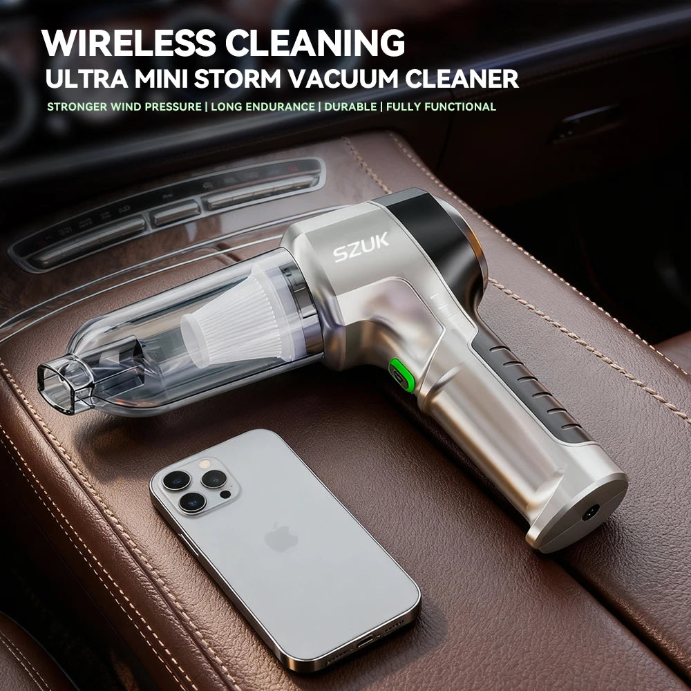 R.E.D. Shopping SZUK portable car vacuum cleaner with 100W power, 15KPa suction, 3-in-1 wireless handheld device