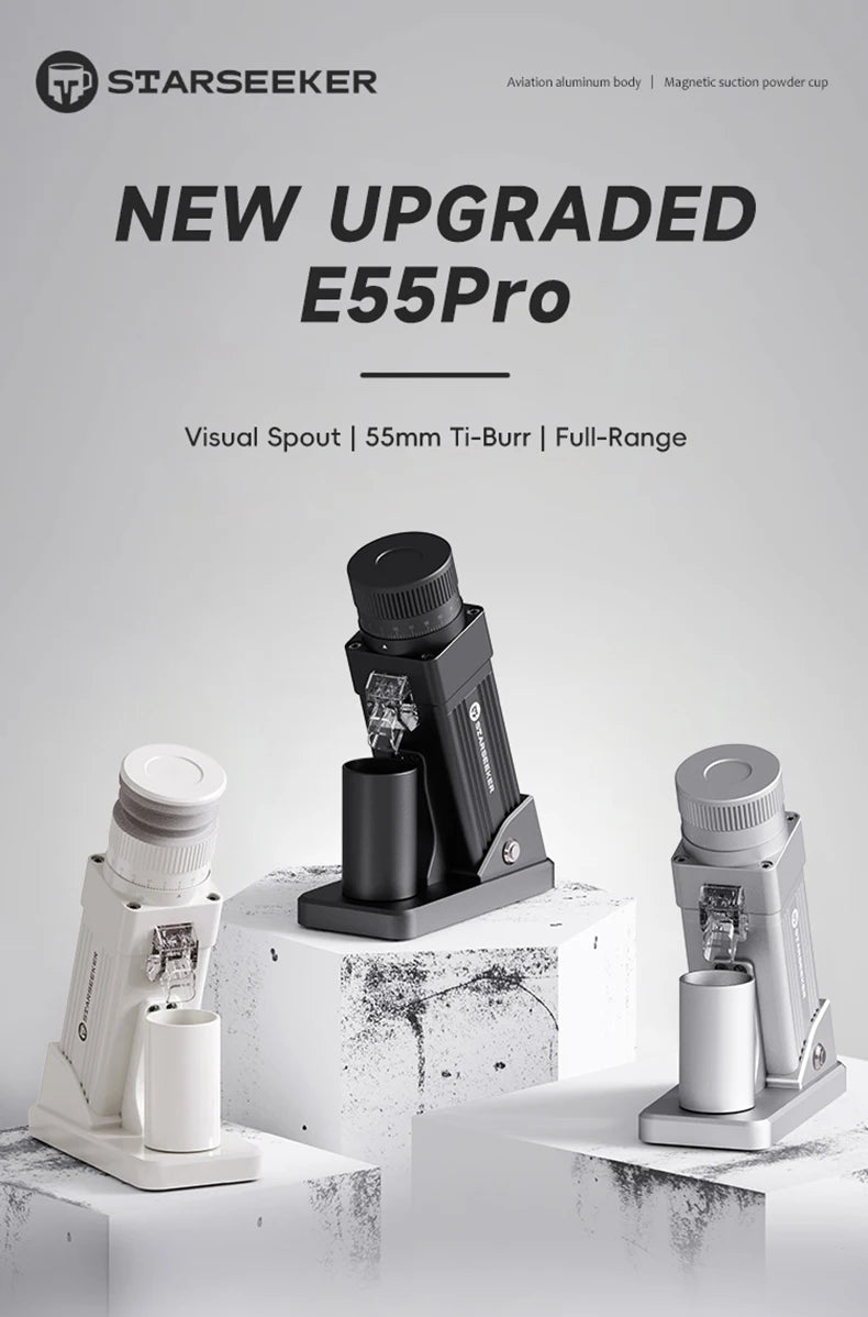 STARSEEKER E55Pro Electric Coffee Grinder | 55mm Conical Burr | Stepless Grind | Cold Brew | EU Plug
