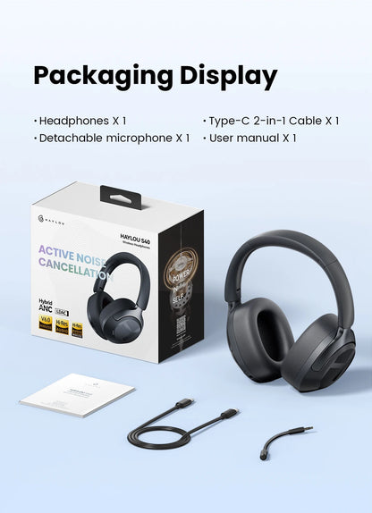HAYLOU S40 ANC Wireless Headphones – 50dB, LDAC, 3D Spatial Audio, Bluetooth 6.0, 90Hrs