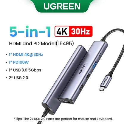 UGREEN USB-C Hub – Up to 12-in-1, 4K120Hz DP, 2xHDMI, RJ45, USB3.2 Gen2 10Gbps