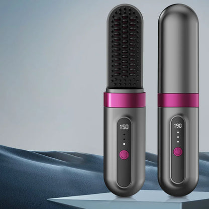R.E.D. Shopping cordless ceramic hair straightener and styling brush with adjustable heat for quick, easy hair styling.