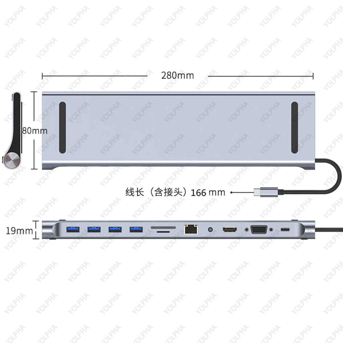 YOLPHA 12-in-1 USB-C Docking Station – Dual HDMI, PD100W, VGA, SD/TF, Audio, OTG