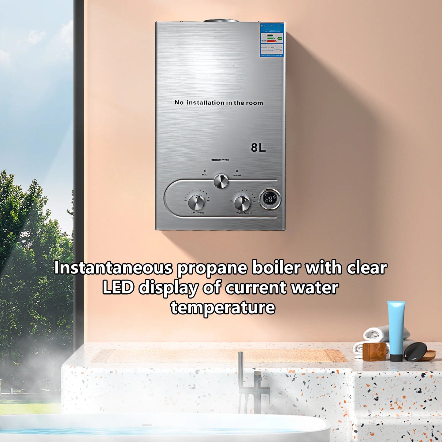 LPG Gas Water Heater 6L / 8L | Stainless Steel | Shower Kit | Camping & Home
