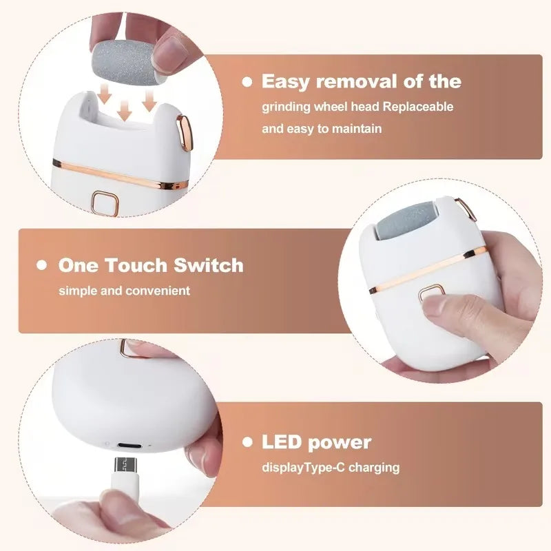 Rechargeable Electric Foot File & Callus Remover – 3 Grinding Heads, Pedicure Tool for Dead, Hard & Cracked Skin