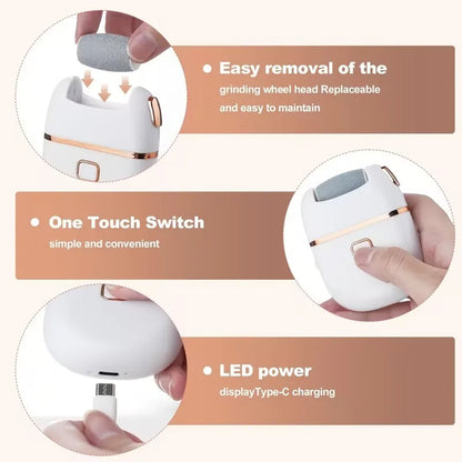 Rechargeable Electric Foot File & Callus Remover – 3 Grinding Heads, Pedicure Tool for Dead, Hard & Cracked Skin