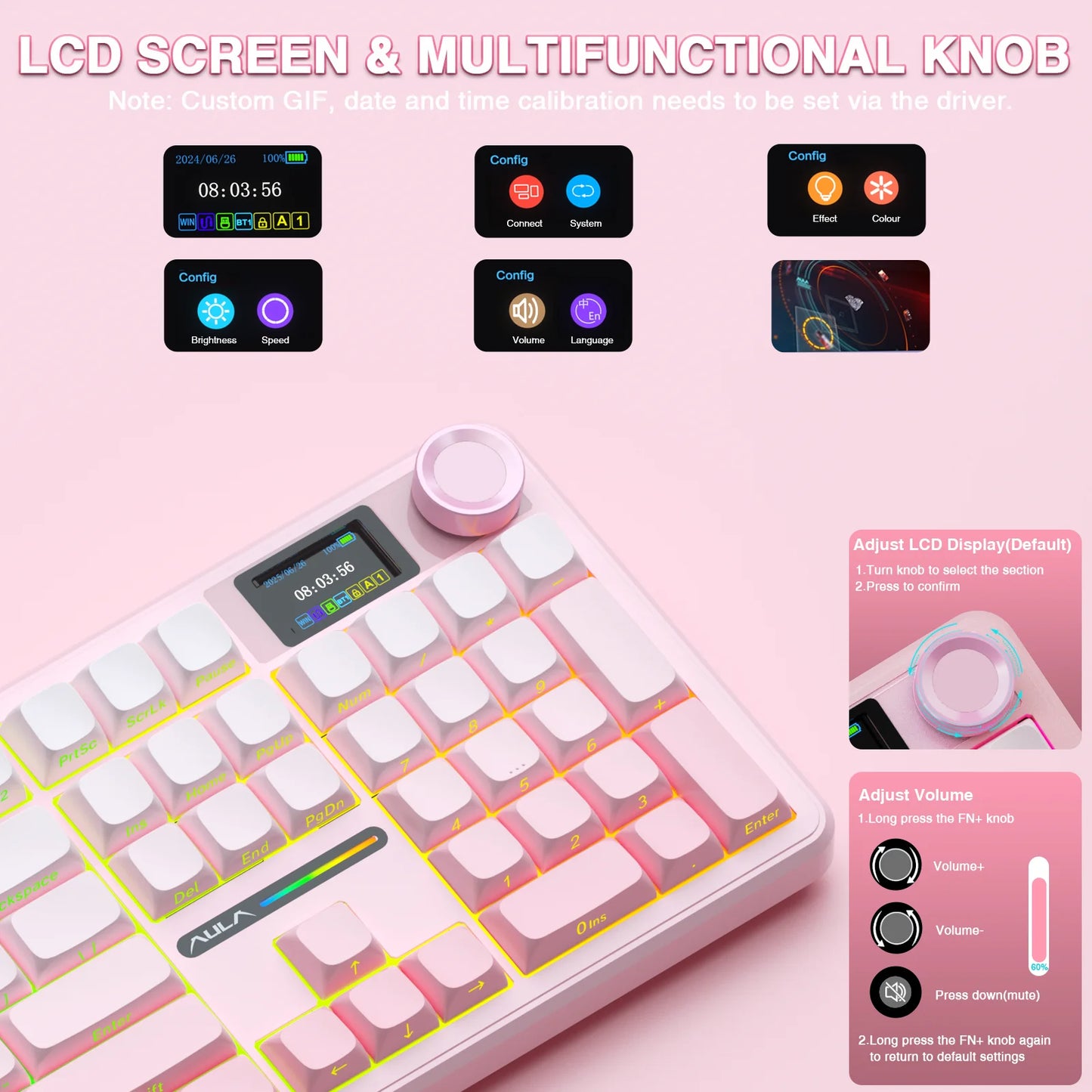 AULA F108 Pro Wireless Gaming Keyboard – Gasket, Hot-Swap, TFT Display