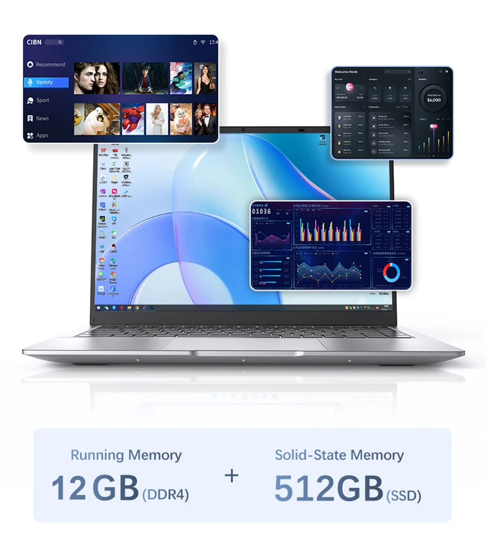 Laptop Computer Windows 11 Pro Intel Atom A3950 2025 Notebook PC Gamer 12GB RAM 512GB 1TB SSD 1920*1080 Office Study Computer PC