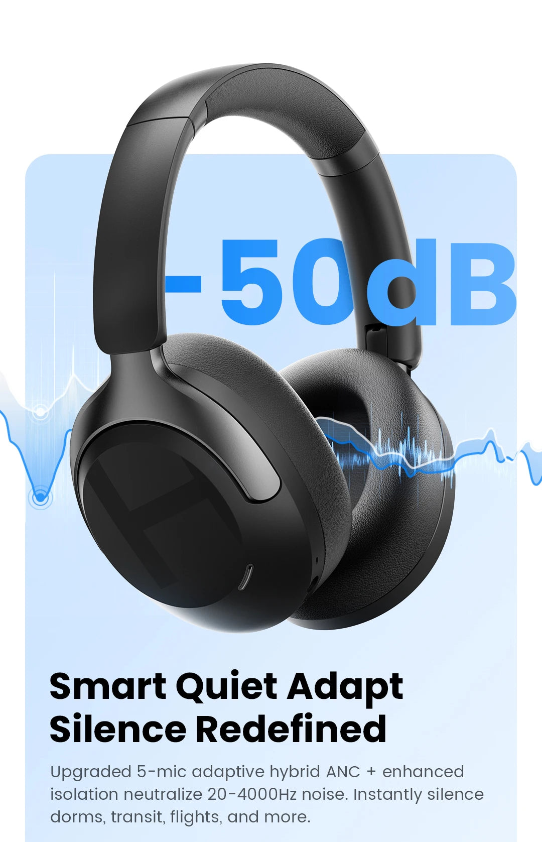 HAYLOU S40 ANC Wireless Headphones – 50dB, LDAC, 3D Spatial Audio, Bluetooth 6.0, 90Hrs