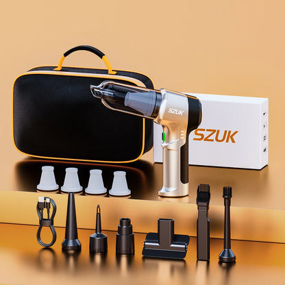 R.E.D. Shopping SZUK portable car vacuum cleaner with 100W power, 15KPa suction, wireless handheld design, suitable for vehicle cleaning.
