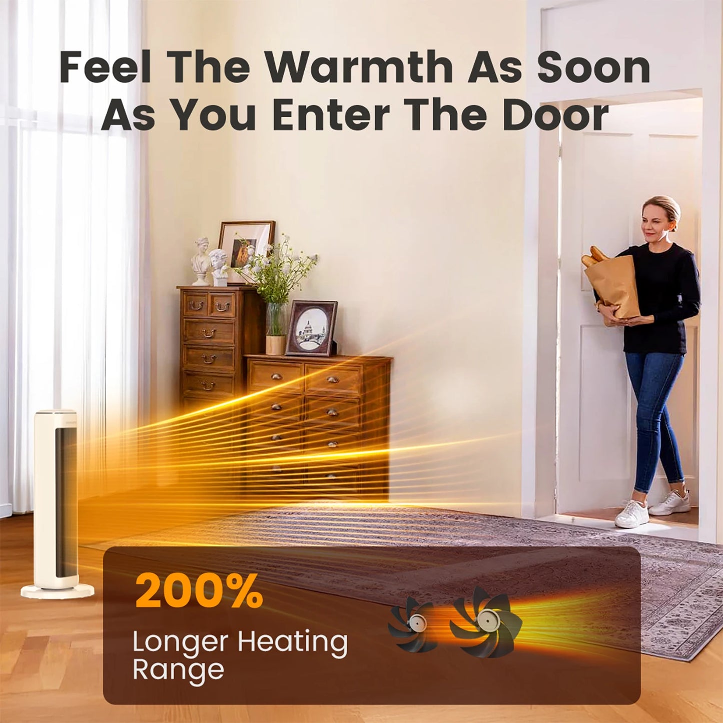 AIRMATE 25" Ceramic Tower Space Heater | Thermostat | Large Room | Indoor