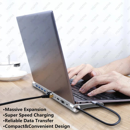12-in-1 USB-C Hub Docking Station – Dual HDMI, 100W PD, SD/TF, VGA, OTG for MacBook & Laptop