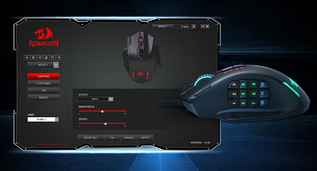 Redragon M908 Wired Gaming Mouse – 12400 DPI, 18 Buttons, RGB (Black/White)