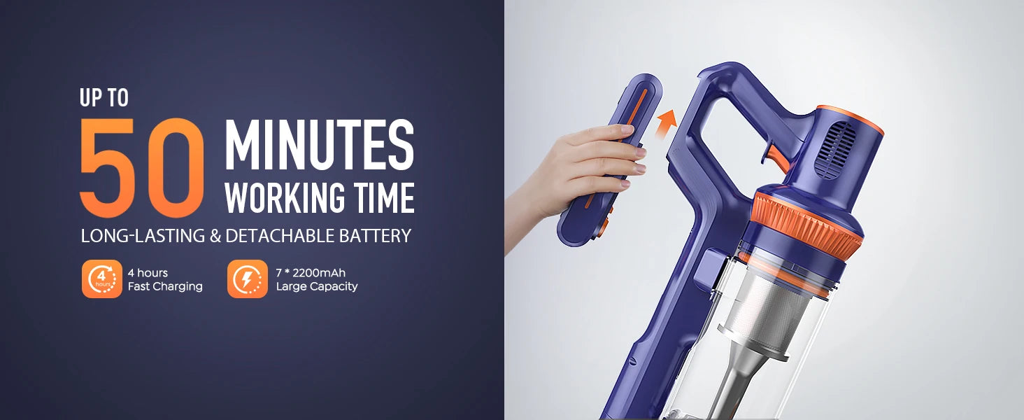 R.E.D. Shopping BUTURE 450W cordless vacuum cleaner with 38Kpa suction and removable battery, shown with dust cup and handle.