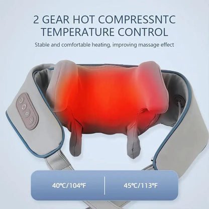 R.E.D. Shopping neck and shoulder massager with deep tissue relief, black and gray design for relaxing massage therapy.