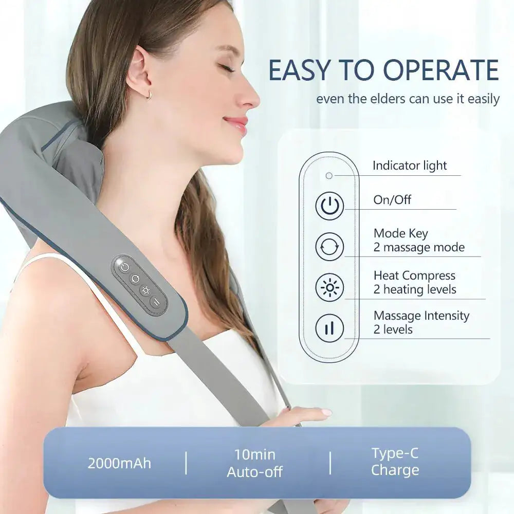 R.E.D. Shopping neck and shoulder massager providing deep tissue relief with ergonomic design for relaxation.