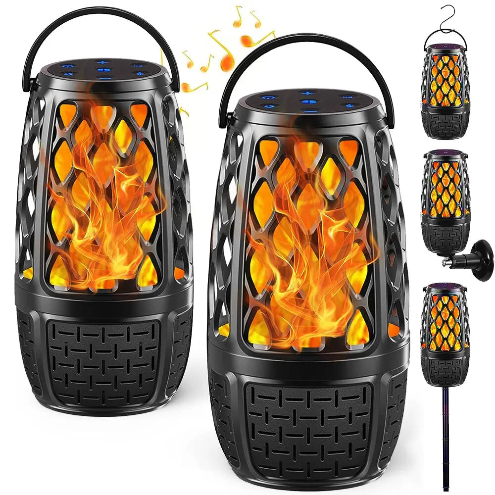 Red Flame Bluetooth speaker with LED ambient light, compact electronic audio component for portable wireless sound.