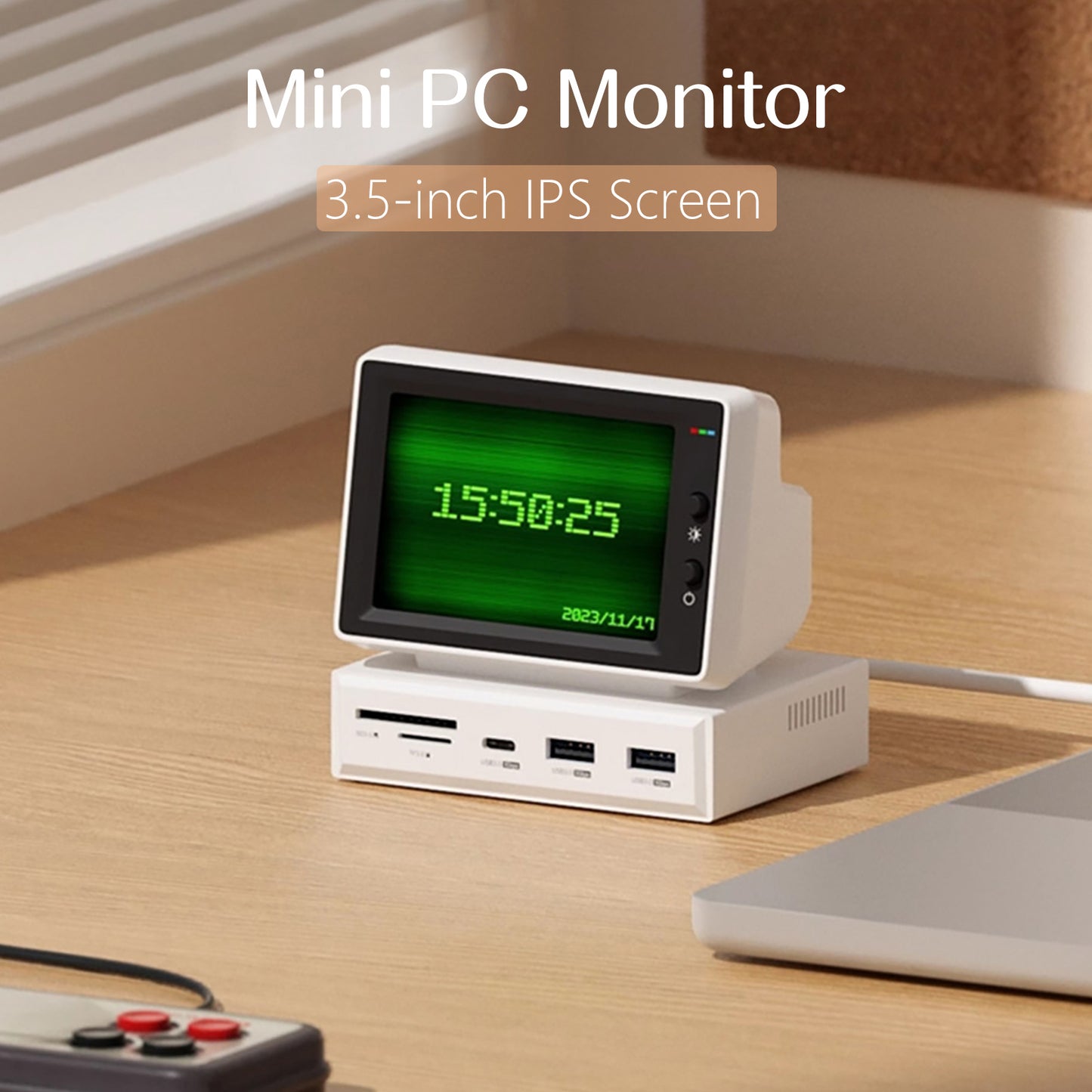 3.5" IPS Mini Screen with USB-C Hub – AIDA64 CPU/RAM Monitor for PC & MacBook