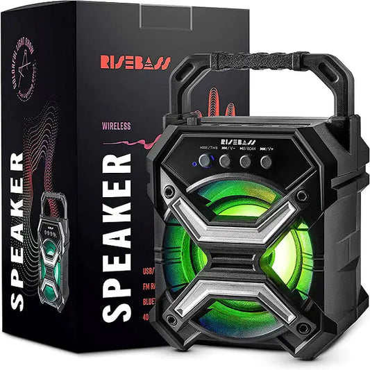 Portable R.E.D. Shopping Bluetooth speaker with compact design and control buttons, ideal for wireless audio on the go.