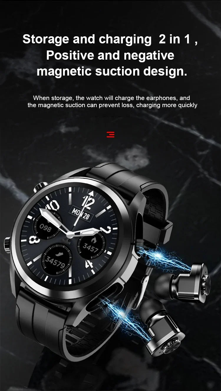 R.E.D. Shopping 2-in-1 wireless earbuds and smart watch with fitness tracker and Bluetooth calling feature, black design