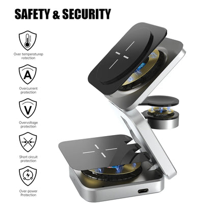 R.E.D. Shopping 3-in-1 wireless charging station with phone, watch, and earbuds charging pads on a sleek surface