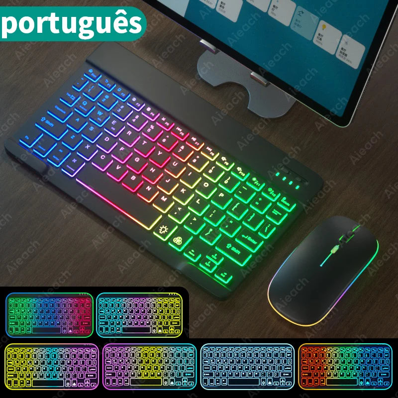 Wireless Bluetooth Keyboard with Rainbow Backlit – Tablet, iPad, Phone, Android, iOS, Windows