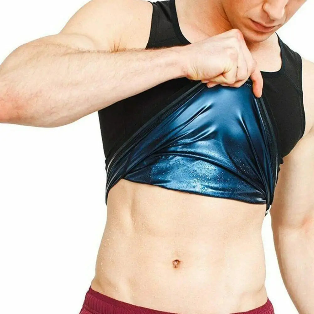 Neoprene sauna vest by R.E.D. Shopping, a waist trainer and slimming body shaper for men and women, shown in black.