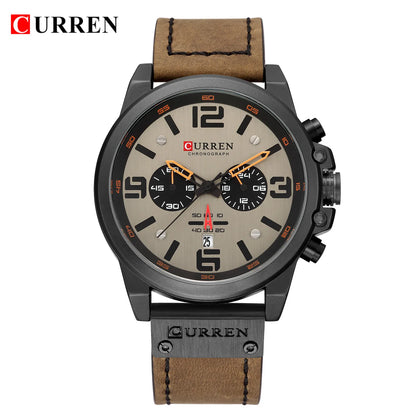 CURREN Men's Luxury Sport Chronograph Watch – Waterproof, Military, Genuine Leather, Quartz