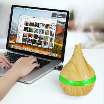 300ml Ultrasonic Humidifier & Aroma Diffuser | Essential Oil | Cool Mist | 7-Color LED | Wood Grain | Home & Office