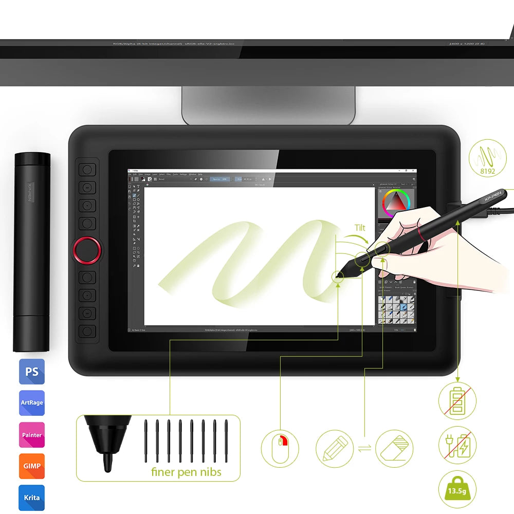 XPPen Artist 12 Pro 11.6-inch graphics drawing tablet with display, stylus, pressure sensitivity, and tilt support.