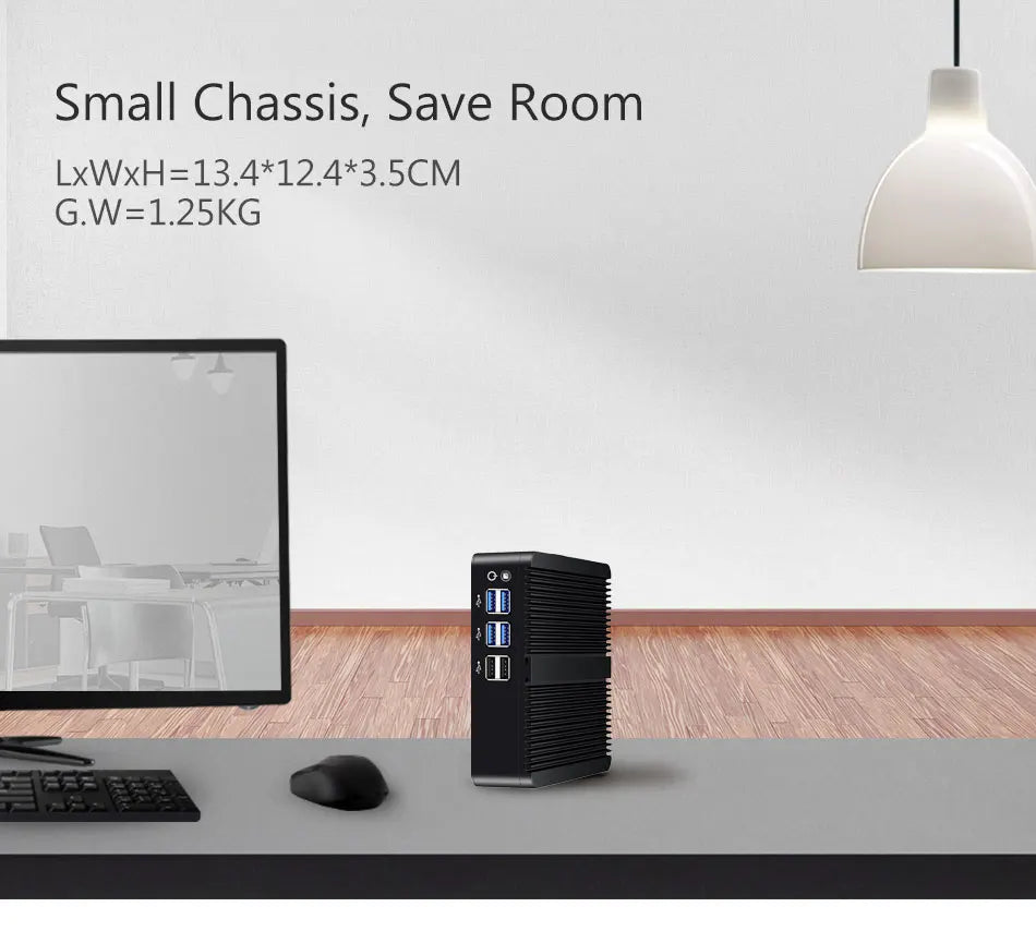 BEBEPC Fanless Mini PC – Intel i7/i5/i3, 8USB, HDMI+VGA, Win10/11 & Linux