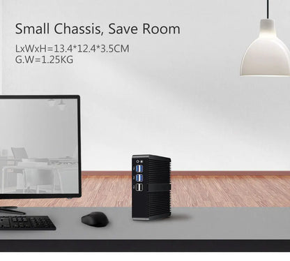 BEBEPC Fanless Mini PC – Intel i7/i5/i3, 8USB, HDMI+VGA, Win10/11 & Linux