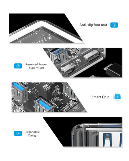 ORICO USB 3.0 Hub – 4 & 7 Port Splitter, Ultra-Slim, OTG, 5Gbps | MacBook & PC Compatible