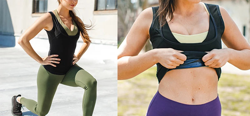 Neoprene sweat sauna vest by R.E.D. Shopping, a waist trainer and slimming body shaper for men and women, shown on a model.