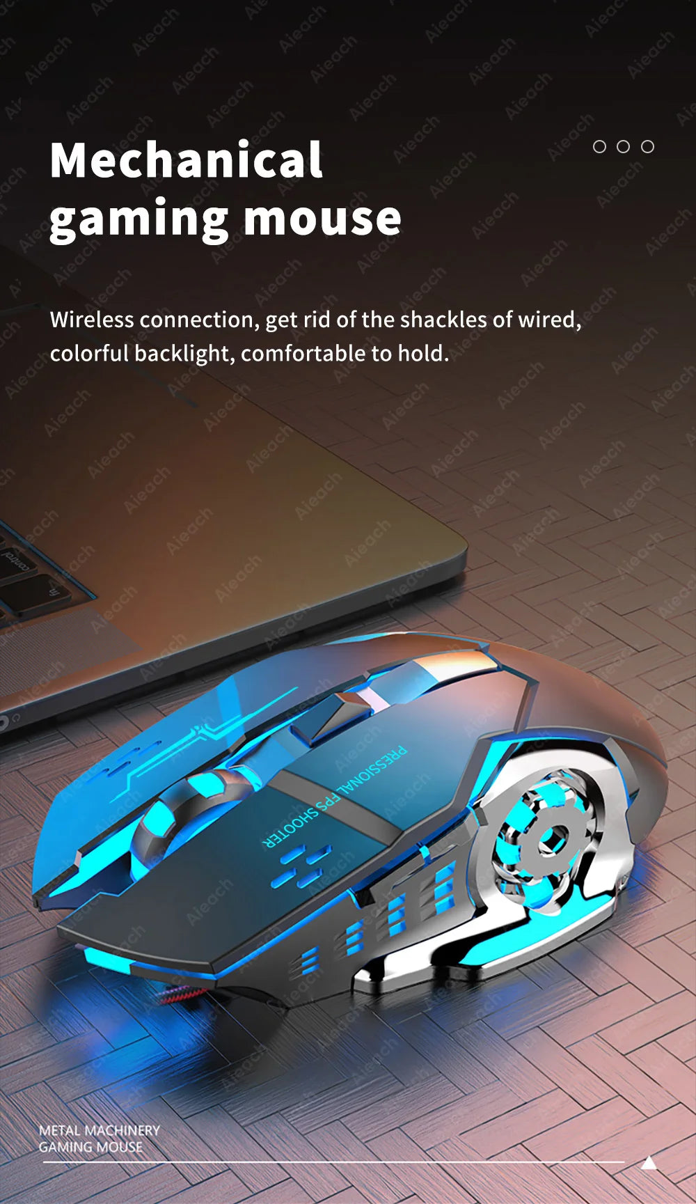 AIEACH Bluetooth Wireless Gaming Mouse – Rechargeable, RGB Backlight, E-Sports Style for PC