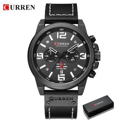 CURREN Men's Luxury Sport Chronograph Watch – Waterproof, Military, Genuine Leather, Quartz