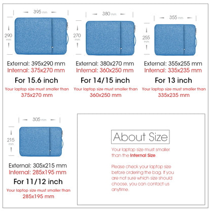 Waterproof Canvas Laptop Sleeve – 11"-15.6", MacBook/Xiaomi/HP, 8 Colors