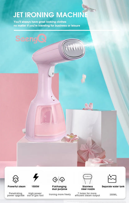 saengQ 1500W Handheld Garment Steamer | Portable Travel Steam Iron | 280ml | Fast Heat | EU Plug | Blue / Violet / Pink