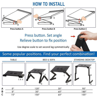 Adjustable Laptop Desk Stand with Cooling Fan – Ergonomic Lapdesk for Bed & Sofa