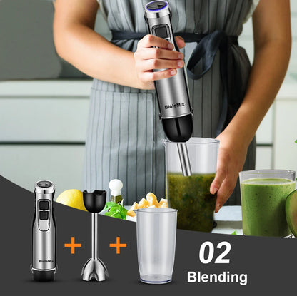 BioloMix 4-in-1 1200W Immersion Hand Blender | Chopper & Smoothie Cup | Stainless Steel Ice Blades | EU Plug