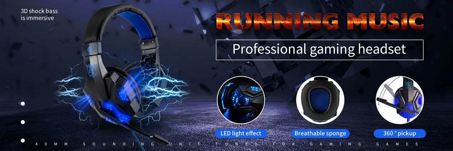 LED Gaming Headset with Microphone – Wired, Bass Stereo for PC, PS4, PS5 & Xbox